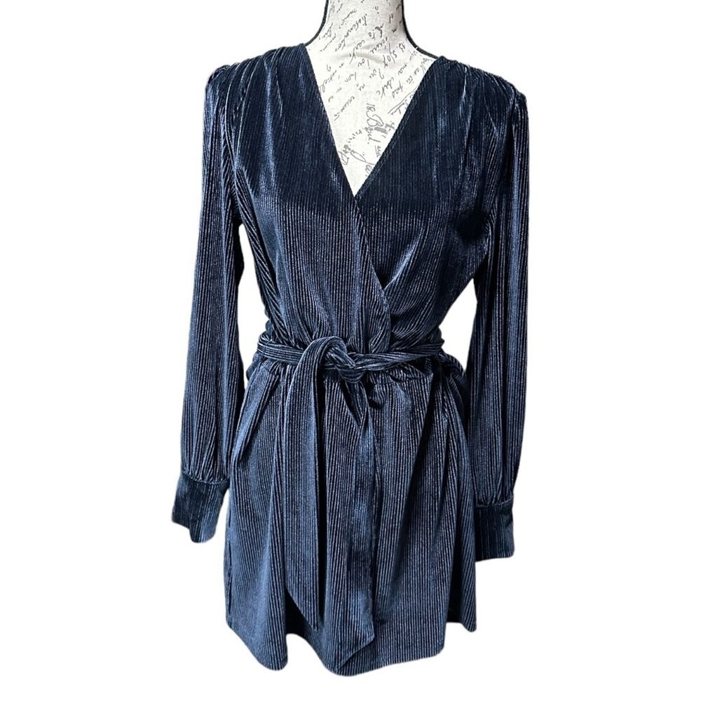Kittenish Navy Blue Lightweight Corduroy Long Sleeve Mini Dress Size Small